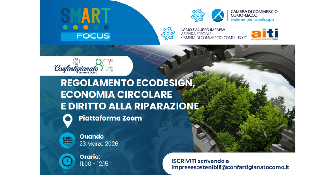 IMPRESE SOSTENIBILI: IL 23 MARZO UN WEBINAR SU ECODESIGN, ECONOMIA CIRCOLARE E DIRITTO ALLA RIPARAZIONE